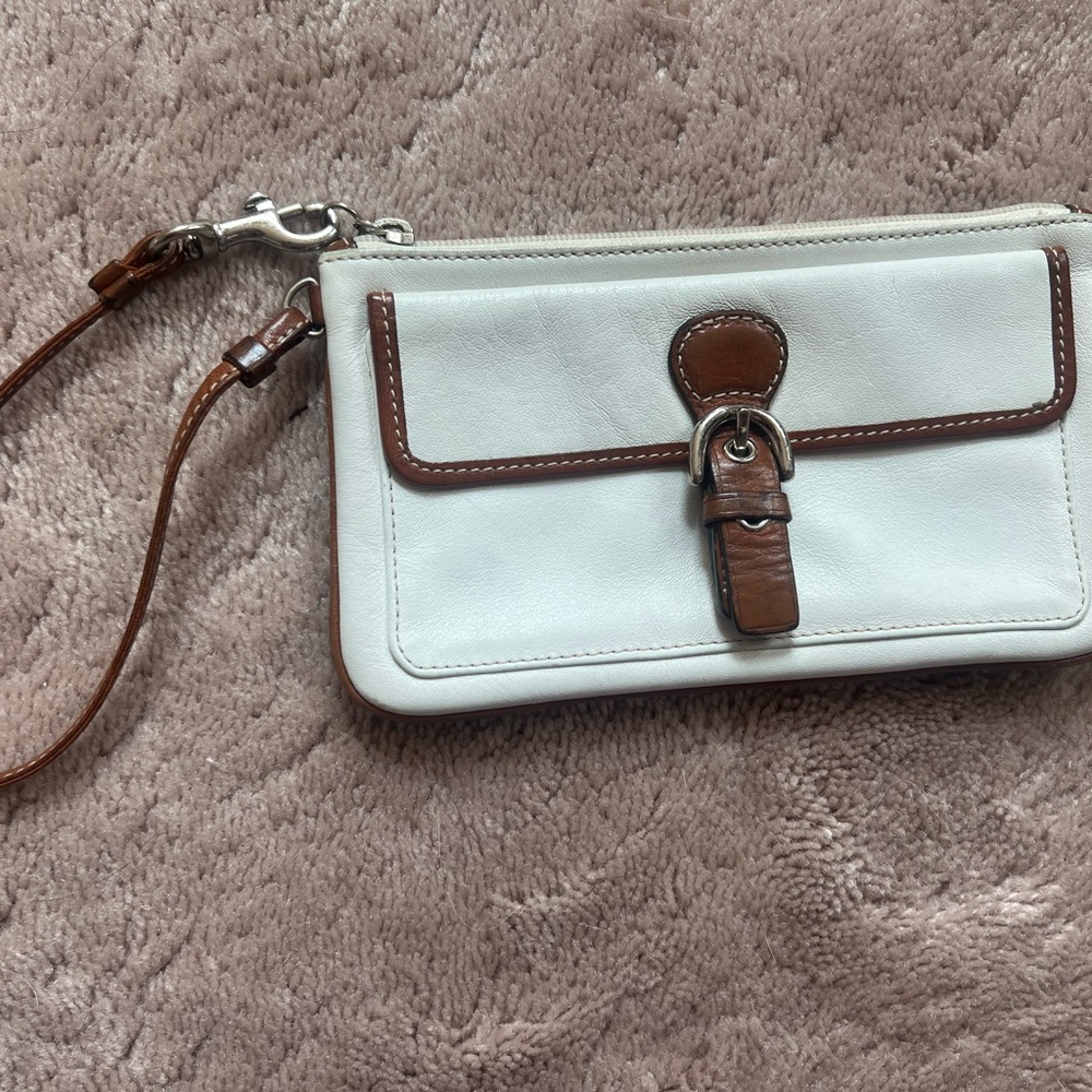White and Brown Coach Leather Clutch/Wristlet